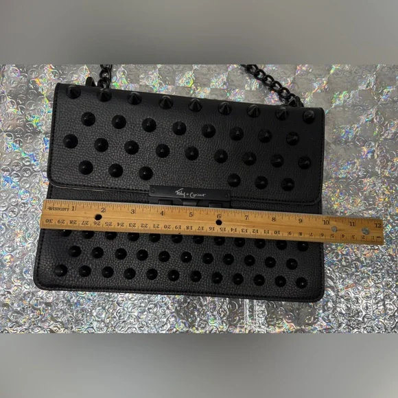 Foley + Corinna Black Spiked Studded Shoulder Bag Spikes Punk Goth - Picture 10 of 17